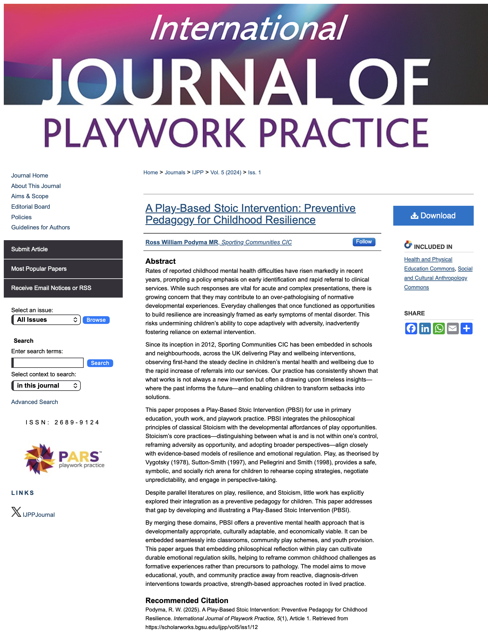 Common Threads - Journal of Playwork Practice